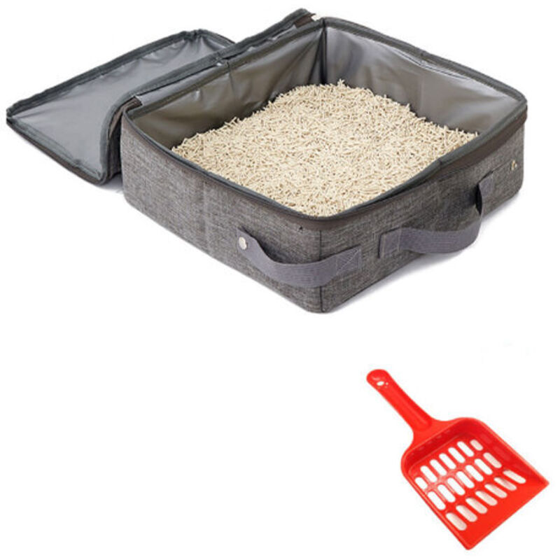 Tragbare Katzentoilette für unterwegs, faltbare Katzentoilette aus Oxford-Stoff mit Griff für Reisen im Freien mit Haustieren, Grau