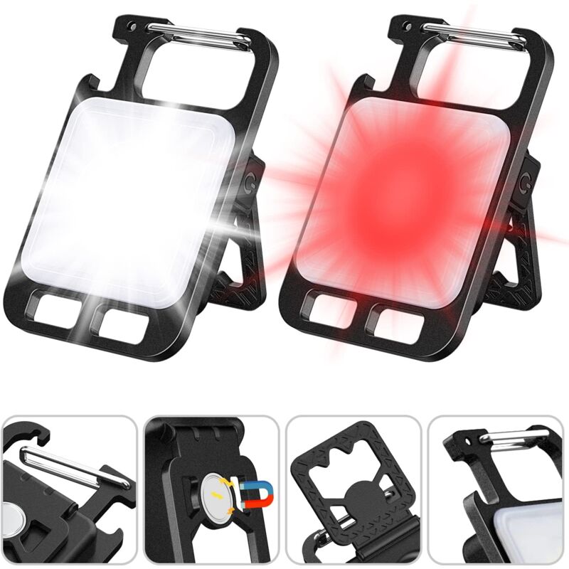 Ersandy - Tragbare Mini-LED-Arbeitsleuchte, 2 Stück, 1000 Lumen, wiederaufladbare USB-C-Schlüsselanhänger-Taschenlampe, Flaschenöffner und Magnet, 4