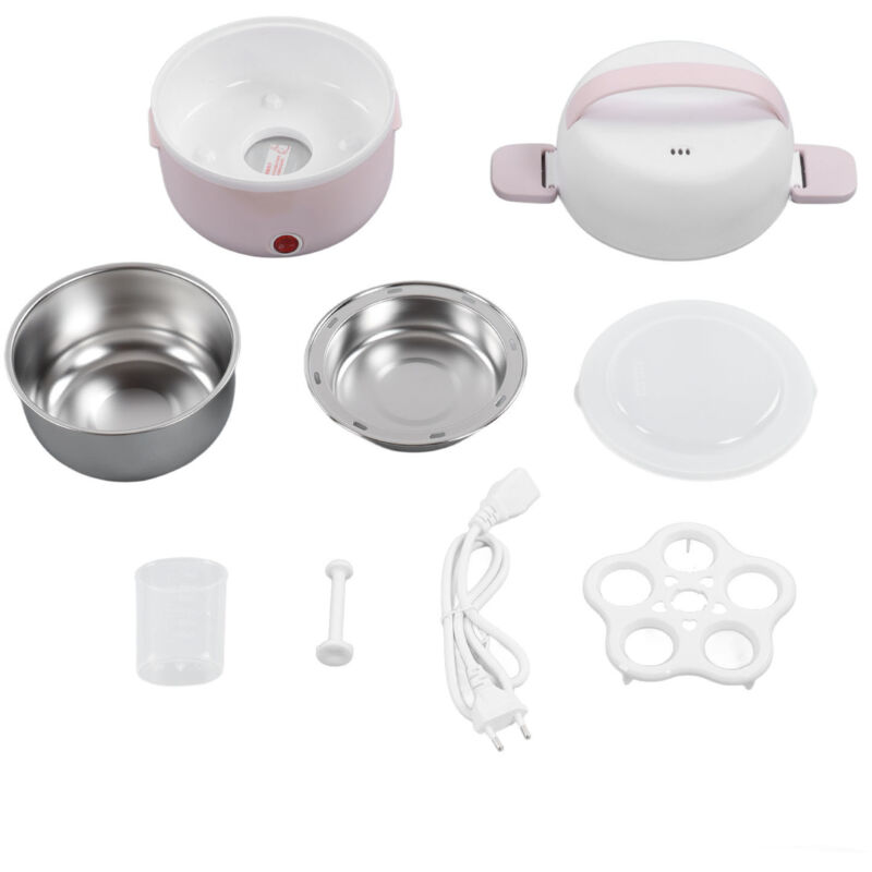 Tragbare, zweilagige, elektrisch beheizbare Lunchbox, Aufbewahrungsbehälter für Speisen mit integrierter Heizung, 220-V-EU-Stecker, rosa