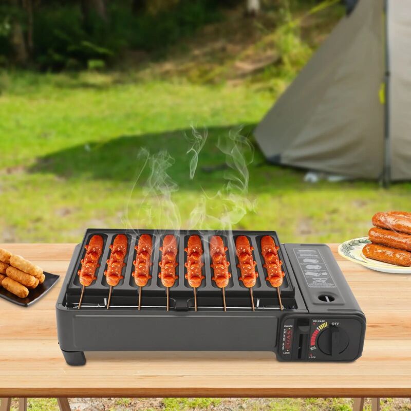 Tragbarer Camping-Gaskocher, Butankocher, Tischgasgrill mit Flammenregulierung und Sicherheitsverriegelung, leicht, für Camping, koreanisches Grillen