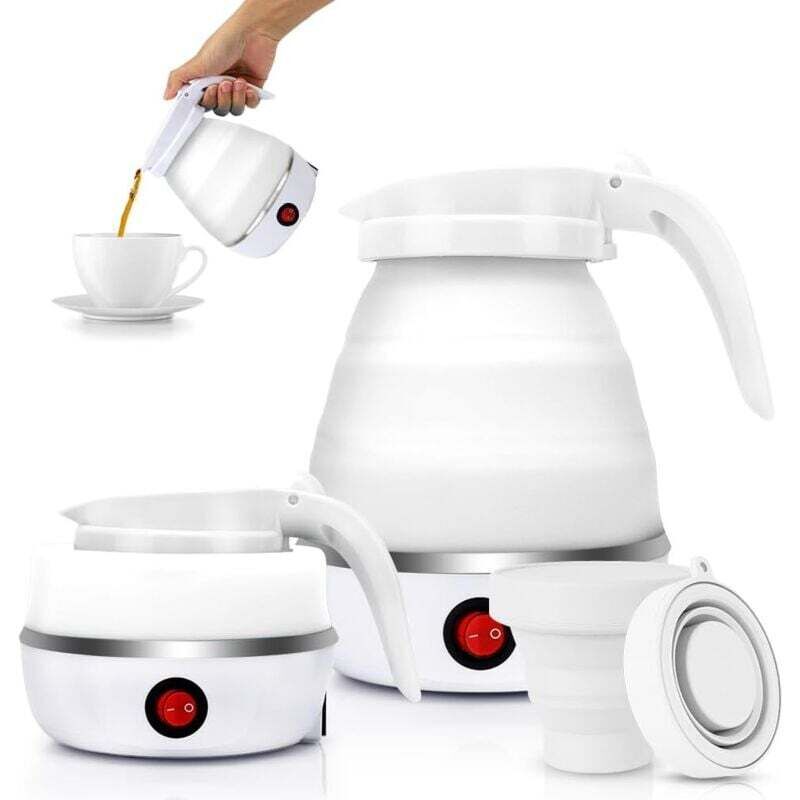 XVX - Tragbarer Camping-Wasserkocher 600 ml, eubswa faltbarer Wasserkocher, Mini-Silikon-Wasserkocher für Camping, Reisen, Outdoor (weiß)