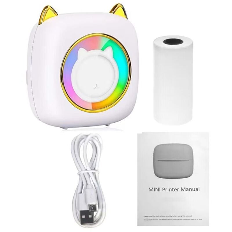 Tragbarer Fotodrucker, Mini-Wireless-Sofortbilddrucker, BT-Wireless-Thermodrucker, mobiler Drucker mit Sieben-Farben-LED, Drucker für Fotos,
