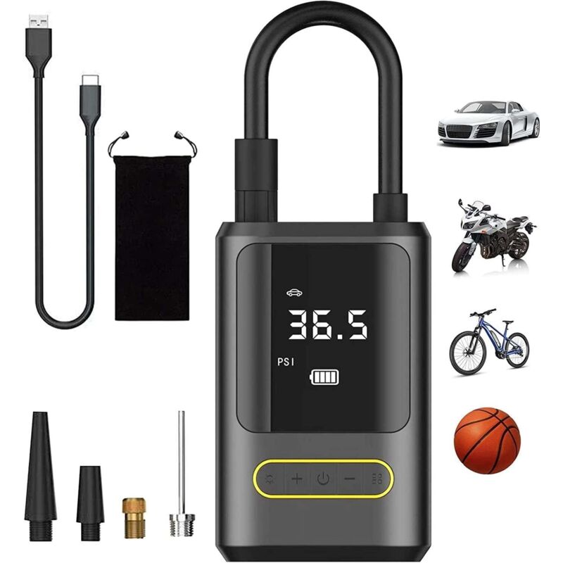 Tragbarer kabelloser elektrischer Reifenfüller, langlebige 150-PSI-Luftpumpe, Dual-LCD-Display, perfekt für Auto- und Motorradreifen, Bälle,