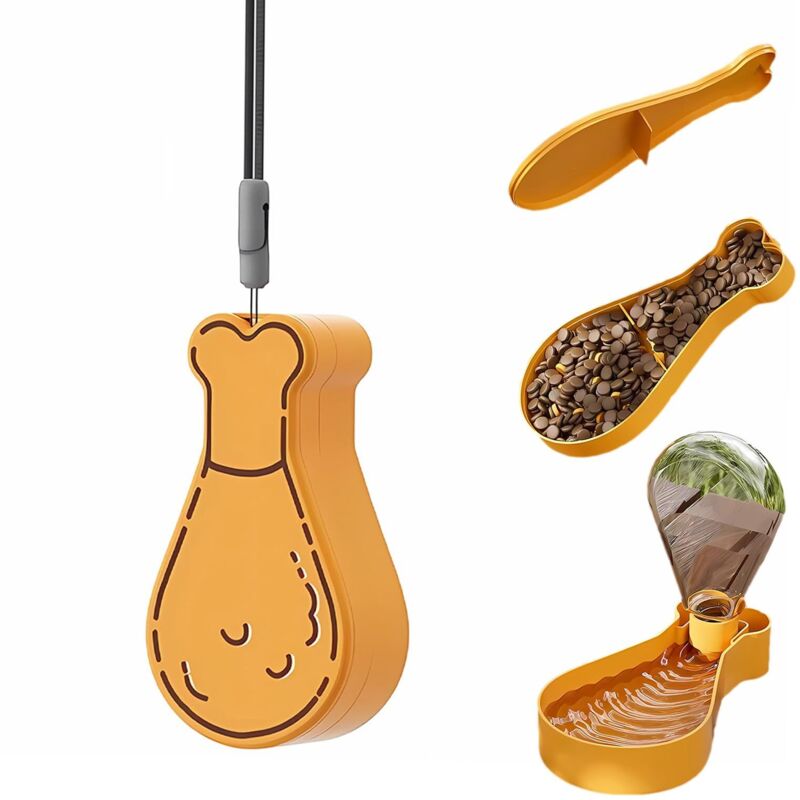 Tragbarer Reise-Hundenapf, Hunde-Trinkflasche, Gassi-Zubehör für kleine Hunde und Katzen – Trinkflaschen-Set für Haustiere. Spülmaschinenfest (gelb).