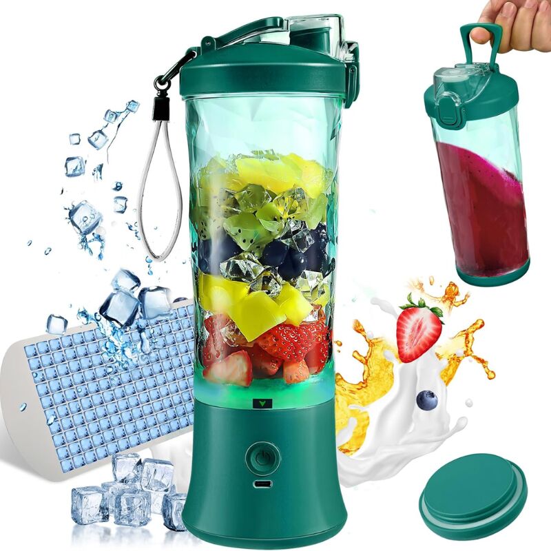 Tragbarer Smoothie-Mixer, 600 ml, mit 6 Klingen, 4000 mAh, Mini-Mixer kann 25 Tassen Saft auspressen, für Büro, Camping und Reisen, Grün