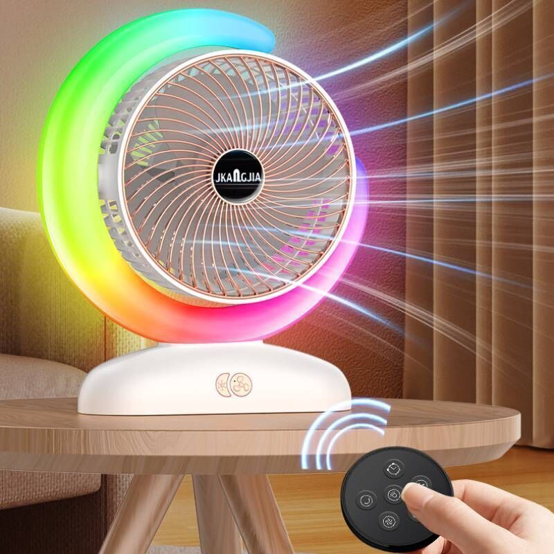 Tragbarer Tischventilator, Ventilator mit Licht, wiederaufladbar über usb, Ventilator mit Fernbedienung, geeignet für den Innen- und Außenbereich,