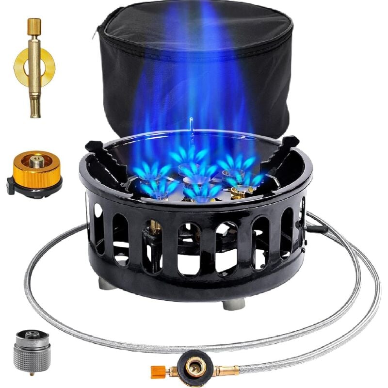 Tragbarer winddichter Campingkocher, Gaskocher, 21000 W Propanbrenner mit Piezozündung und tragbarer Tasche, geeignet für Outdoor-Wanderungen,