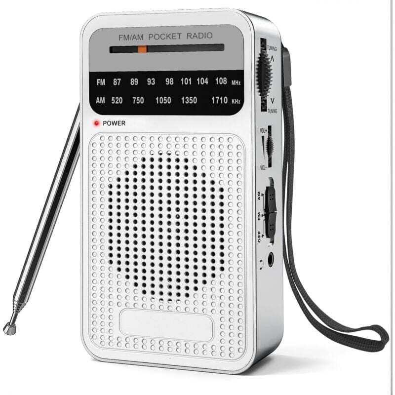 Radio portatile AM FM, radio a transistor con altoparlante potente, jack per cuffie, radio a 2 batterie AA per ricezione a lungo raggio, radio