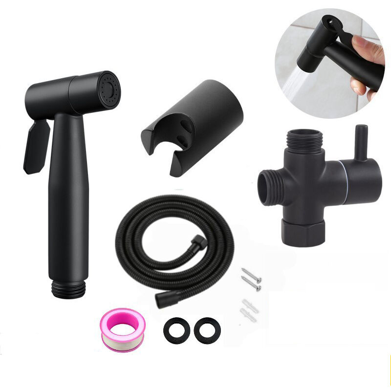 Tragbares Handsprühgerät aus Edelstahl mit G1/2-Zoll-T-Ventil und 1,5 m Schlauch + Ständer (schwarz)