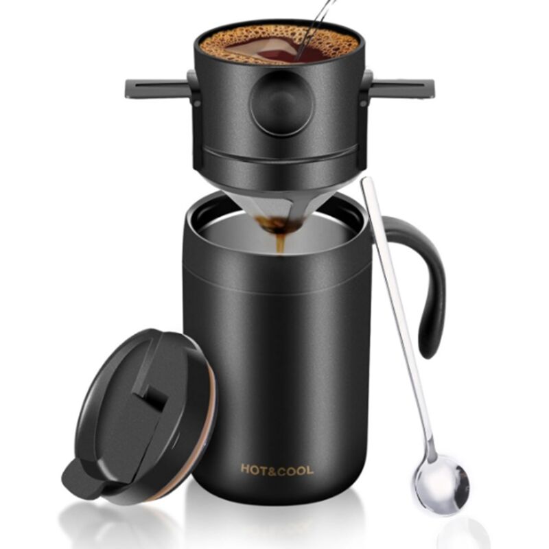 Tragbares Kaffeemaschinen-Set Fürs Camping mit Kaffeebecher Aus Edelstahl + Kaffeefilter, für Reisen, Camping, Büros, Rucksackreisen