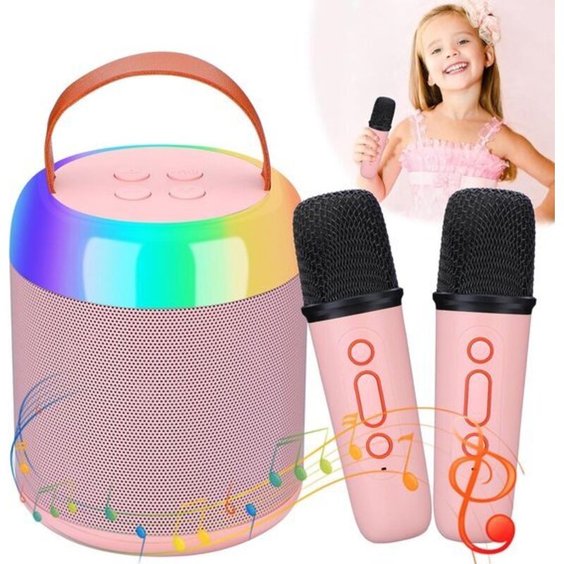Tragbares Karaoke-System mit 2 Mikrofonen – Tragbare Karaoke-Maschine mit LED-Licht und Stimmverzerrungseffekten – Geschenkidee zum Geburtstag oder