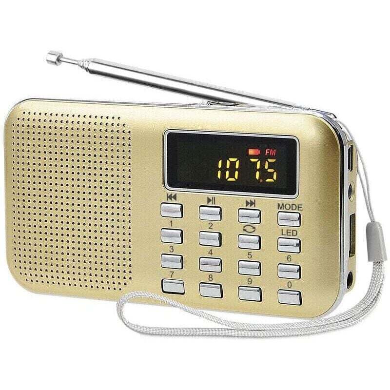 Tragbares Radio, FM/AM-Radio, Batterie- und Netzbetrieb, MP3-Player, Lautsprecher, TF-Karten-/USB-Unterstützung, Taschenlampe, Geeignet (Gold)