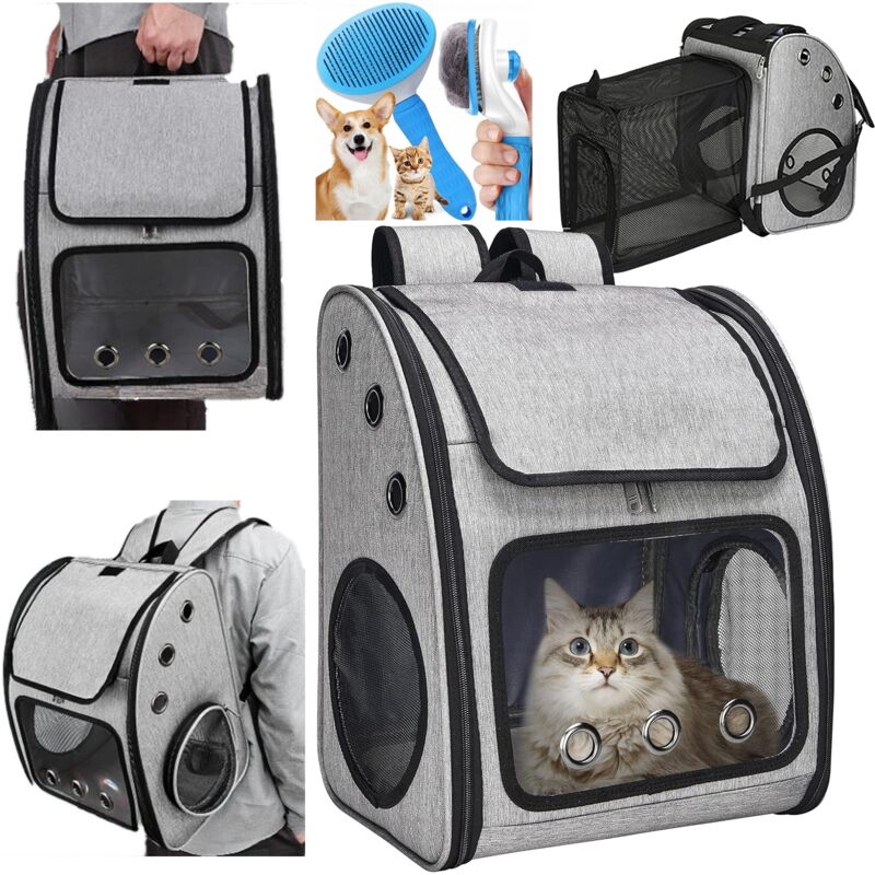 Tragetasche für Katze, Hund, Kaninchen, Rucksack, Tasche, Laufstall 3in1 faltbar + Bürste