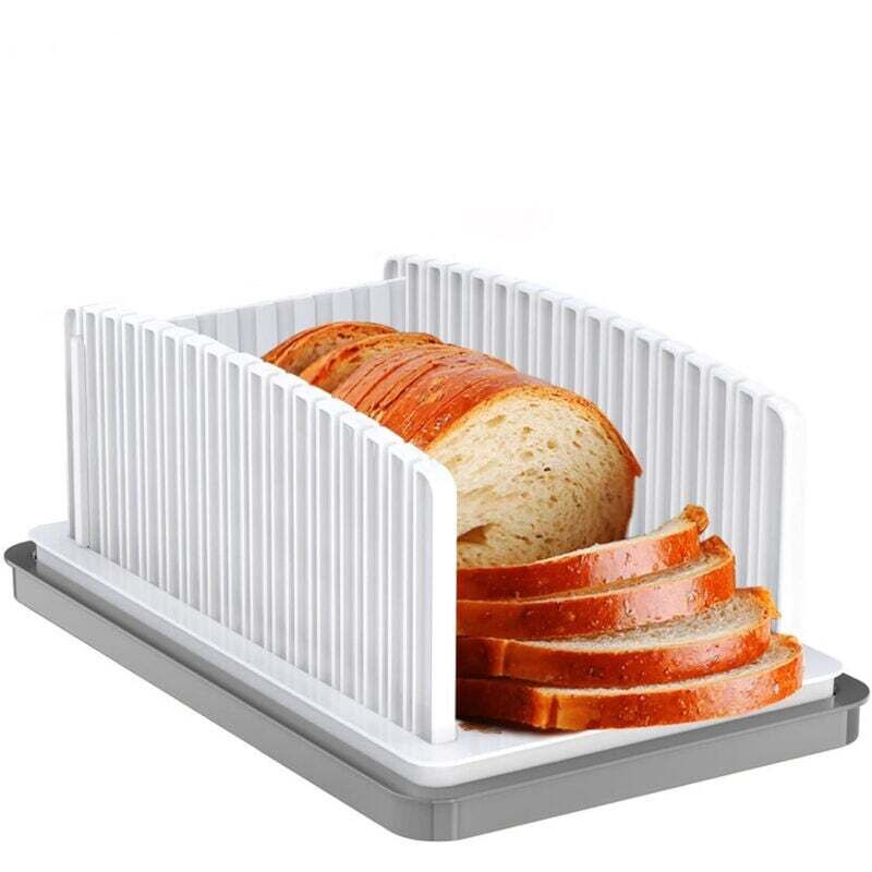 Trancheuse à pain artisanale à largeur réglable, rails de coupe pliables et compacts avec ramasse-miettes, adaptée au pain maison, aux bagels et aux