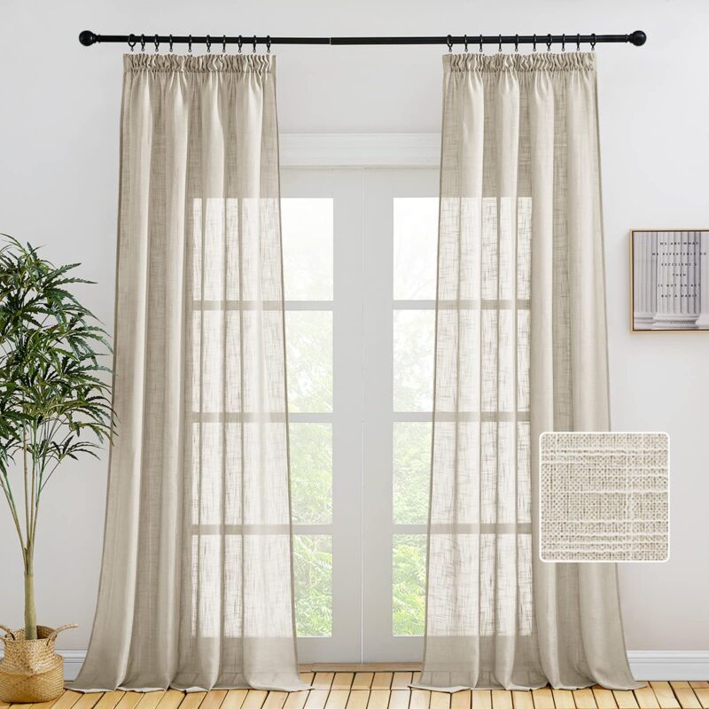 Transparente Vorhänge für das Wohnzimmer – halbtransparente Vorhänge und Gardinen mit gerafftem Rand, weiche Textur