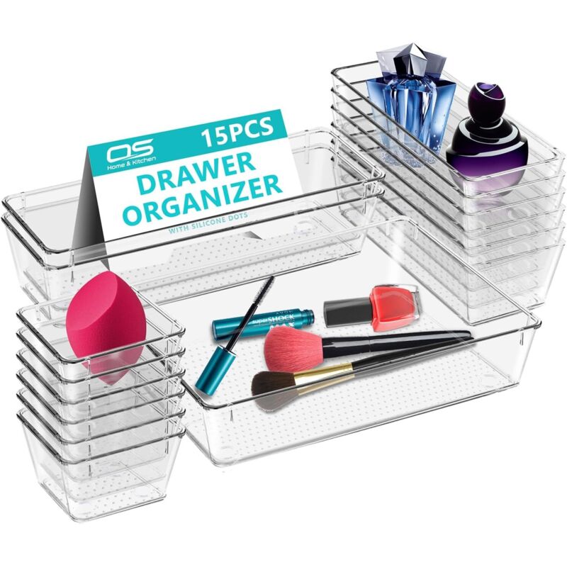 Jalleria - Transparentes Schubladen-Organizer-Set – Make-up-Organizer-Tablett für Schubladen – Vielseitige Aufbewahrung für Make-up, Kosmetik und