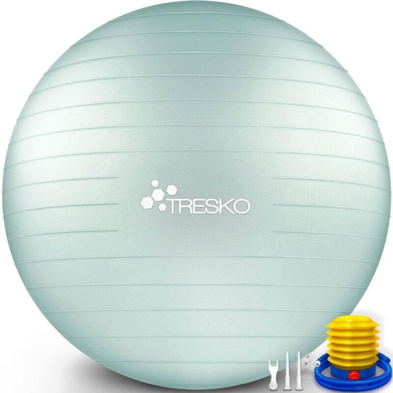 TRESKO Gymnastikball (Mintgrün, 85cm) mit Pumpe Fitnessball Yogaball Sitzball Sportball Pilates Ball Sportball