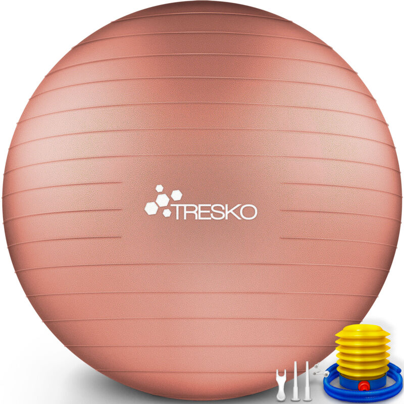 TRESKO Gymnastikball (Korallen-Rosé, 55cm) mit Pumpe Fitnessball Yogaball Sitzball Sportball Pilates Ball Sportball