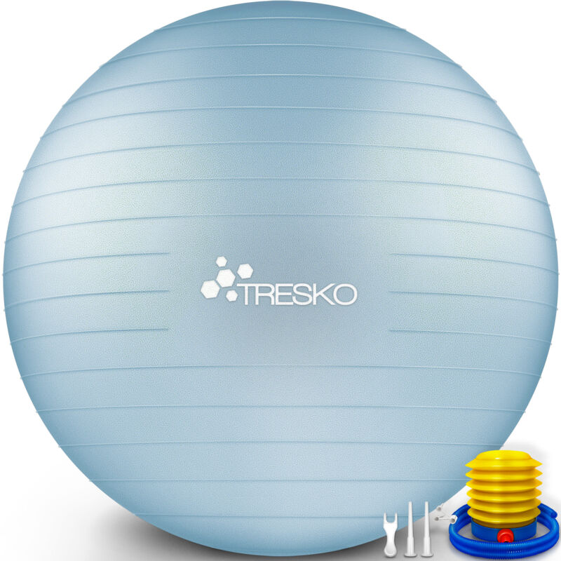 TRESKO Gymnastikball (Himmelblau, 75cm) mit Pumpe Fitnessball Yogaball Sitzball Sportball Pilates Ball Sportball