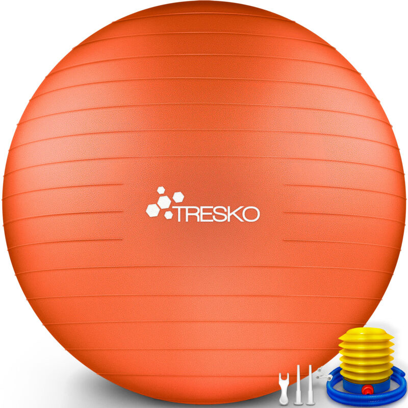 TRESKO Gymnastikball (Orange, 55cm) mit Pumpe Fitnessball Yogaball Sitzball Sportball Pilates Ball Sportball