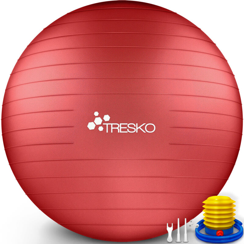 TRESKO Gymnastikball (Rot 55cm) mit Pumpe Fitnessball Yogaball Sitzball Sportball Pilates Ball Sportball