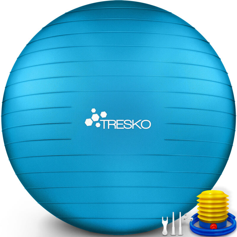 TRESKO Gymnastikball (Blau 65cm) mit Pumpe Fitnessball Yogaball Sitzball Sportball Pilates Ball Sportball