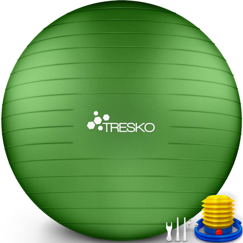TRESKO Gymnastikball (Grün 85cm) mit Pumpe Fitnessball Yogaball Sitzball Sportball Pilates Ball Sportball