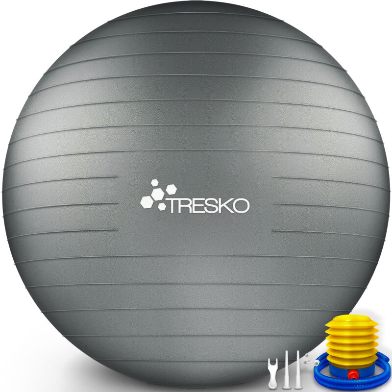 TRESKO Gymnastikball (Grau 75cm) mit Pumpe Fitnessball Yogaball Sitzball Sportball Pilates Ball Sportball