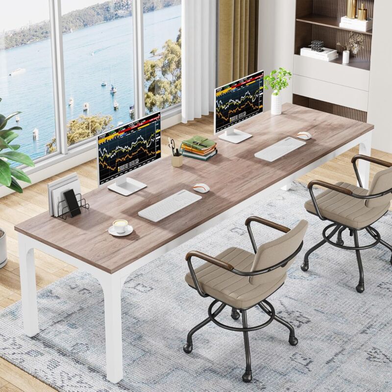 Schreibtisch Computertisch 200 x 70 x 75 cm Doppelter langer Schreibtisch, pc Tisch Bürotisch Arbeitstisch Esstisch Büro-Möbel Computertisch