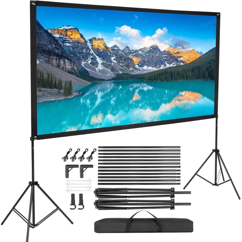Trintion 120' Leinwand Beamer mit Ständer,Tragbare HD 4K Faltbare Projektionsleinwand Faltenfrei Rückseite Front 16:9, 160° Betrachtungswinkel,
