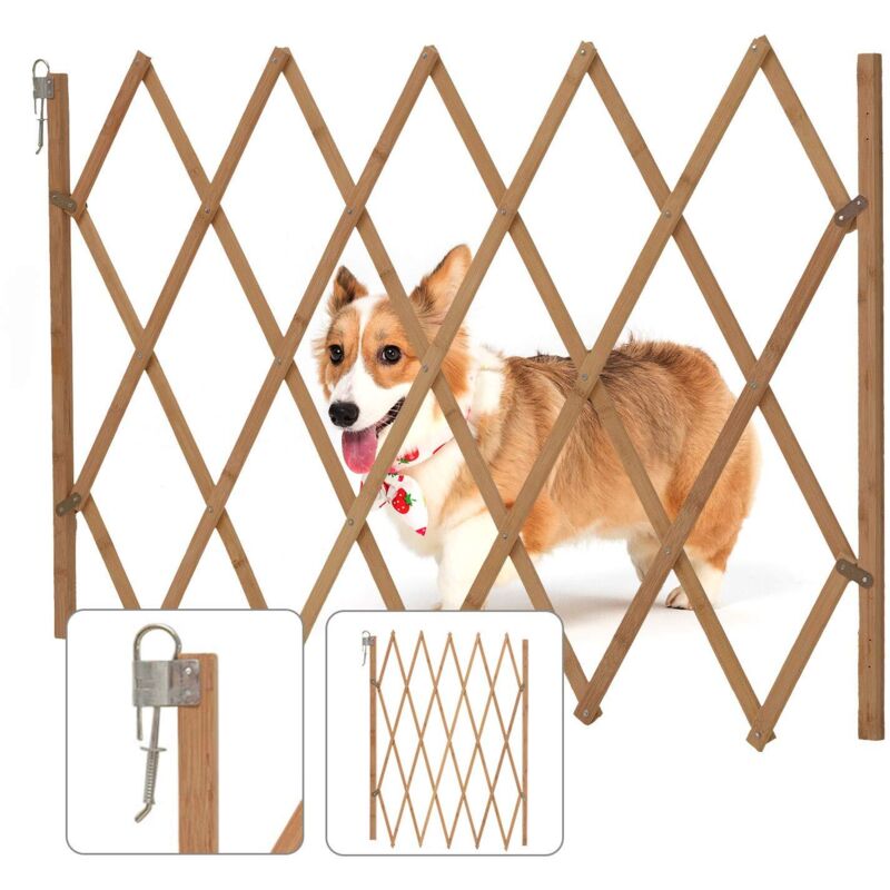 Trintion Hundeabsperrgitter Ausziehbar Hunde Absperrgitter Treppengitter Verstellbar Holz Hundezaun für Garten 60-108cm