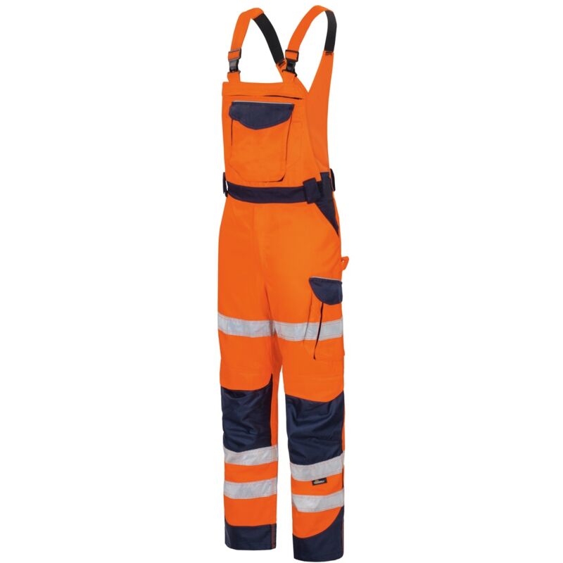 Vizwell - Herren Warnschutz-Kontrast-Latzhose VWTC115 Gr. 28 orange/marine