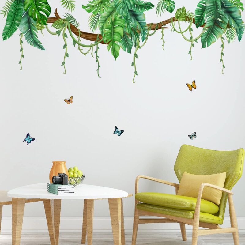 Tropische Pflanzen Wandaufkleber, grüner Wandaufkleber, große Blätter, diy grüner Wandaufkleber, tropische Pflanzen Wandaufkleber