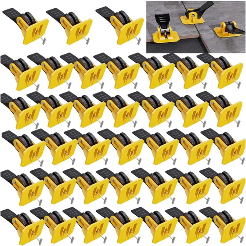 (Gelb 50 Teile) Fliesen-Nivellierset, Fliesen-Nivelliersystem, Fliesen-Nivelliersystem, Nivelliersystem, 50 Nivelliersteuerungen + 50 Stahlnadeln