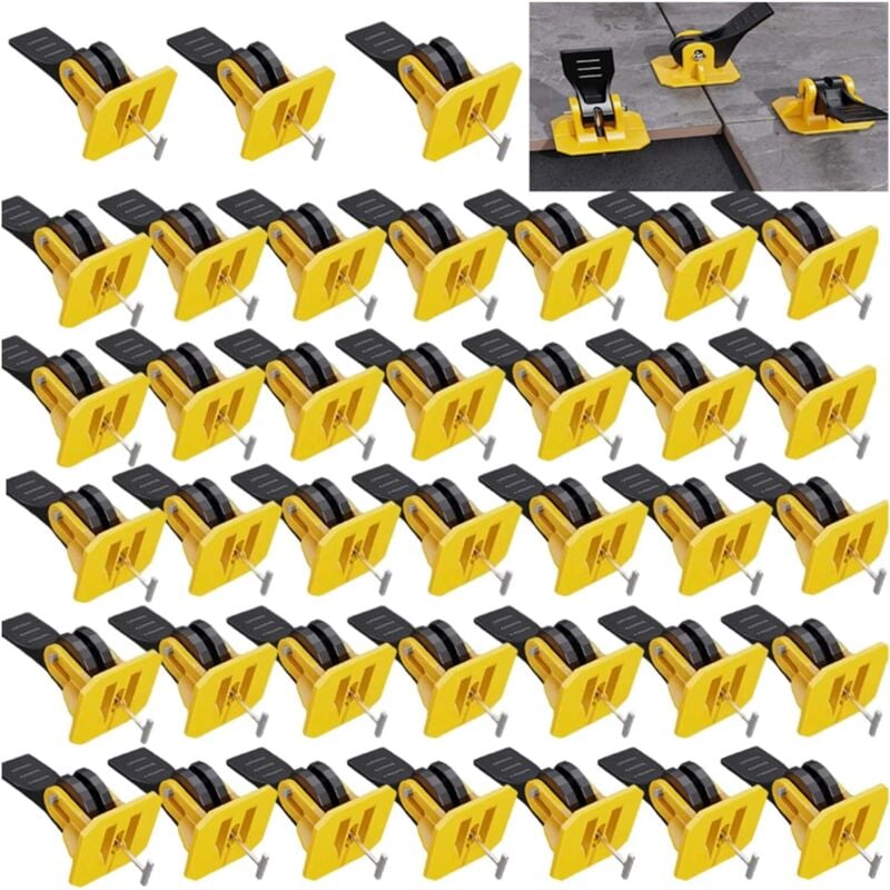 (Gelb 50 Teile) Fliesen-Nivellierset, Fliesen-Nivelliersystem, Fliesen-Nivelliersystem, Nivelliersystem, 50 Nivelliersteuerungen + 50 Stahlnadeln