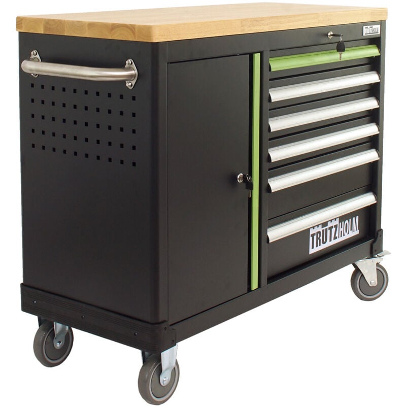 Werkstattwagen deluxe 6 Schubladen + Tür leer Werkzeugwagen massive Arbeitsplatte Anthrazit/grün
