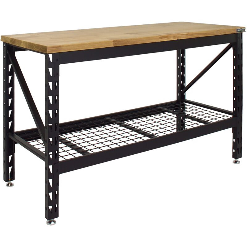 Werkbank 153x62x99 cm 500 kg Stahlgestell Hartholzplatte Werktisch Arbeitstisch Tisch Werkstatttisch