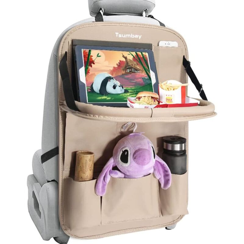 ZVD - Tsumbay Car Organizer, Car Seat Back Protector, Waterproof Kick Mats with Dining Table, Multi-Pockets for Car Storage, 1PC / Beige