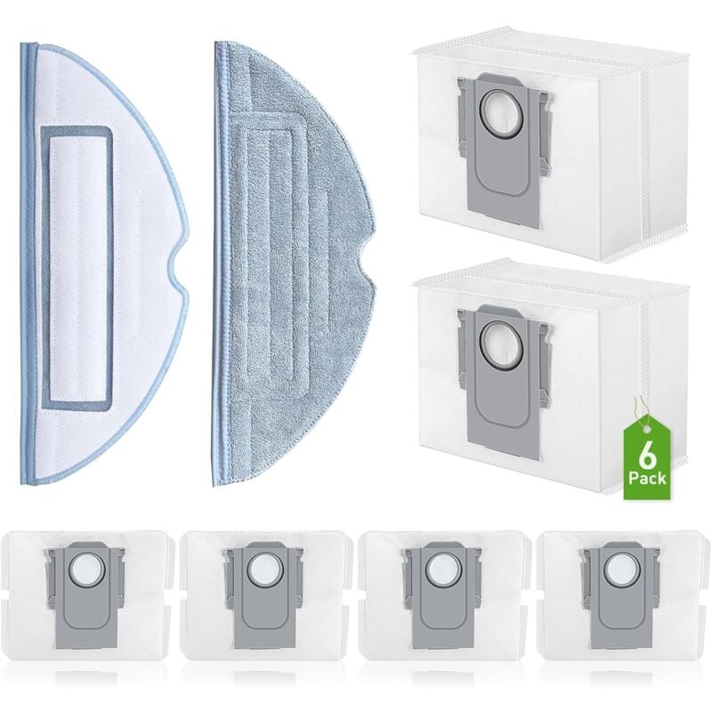 Tücher und 6 Staubbeutel Zubehör für Roborock S7 MaxV Ultra / S7 Pro Ultra, Ersatz-Staubsaugerbeutel für Roborock s7 Vakuumstation