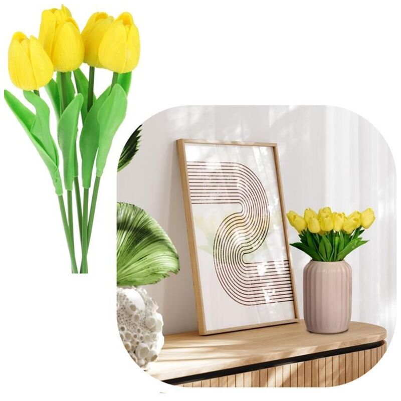 Tulpen Silikon Kunstblumen 34 cm Dekopflanzen für Vase 5 Stück - Gelb