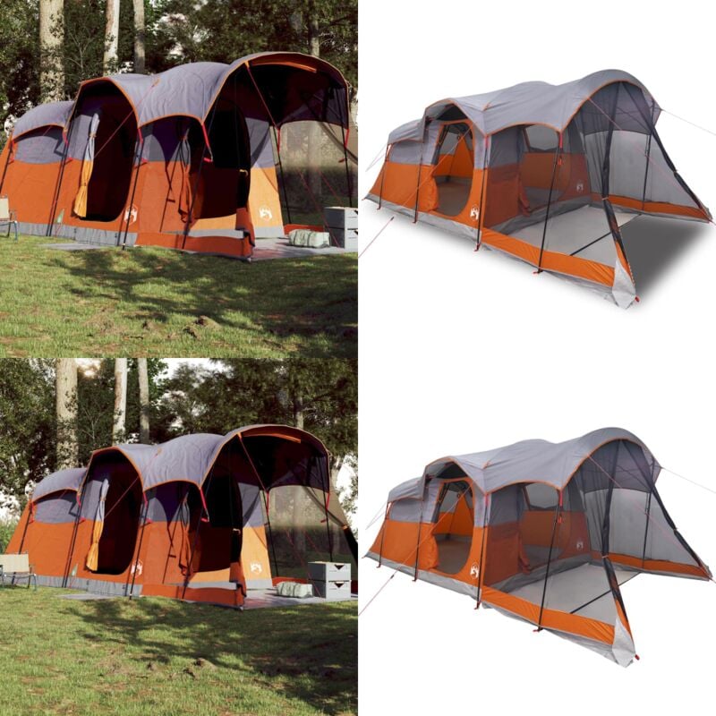 Tunnel-Familienzelt 8 Personen Grau und Orange Wasserdicht - Campingzelt - Familienzelt - Tunnelzelt - Wasserfestes Zelt - Reisezelt - Home & Living