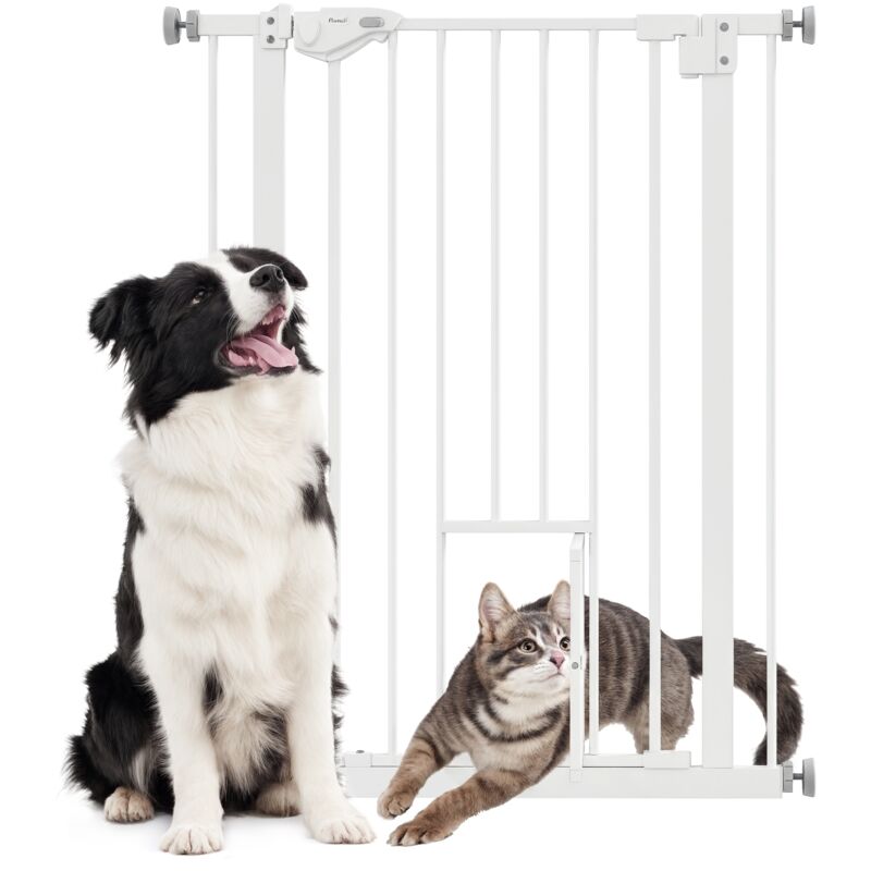 PawHut Hunde Türschutzgitter, Treppenschutzgitter, 74-80 cm Hunde Türgitter, Treppenschutz, Schutzgitter, Schließautomatik, Stahl, Weiß