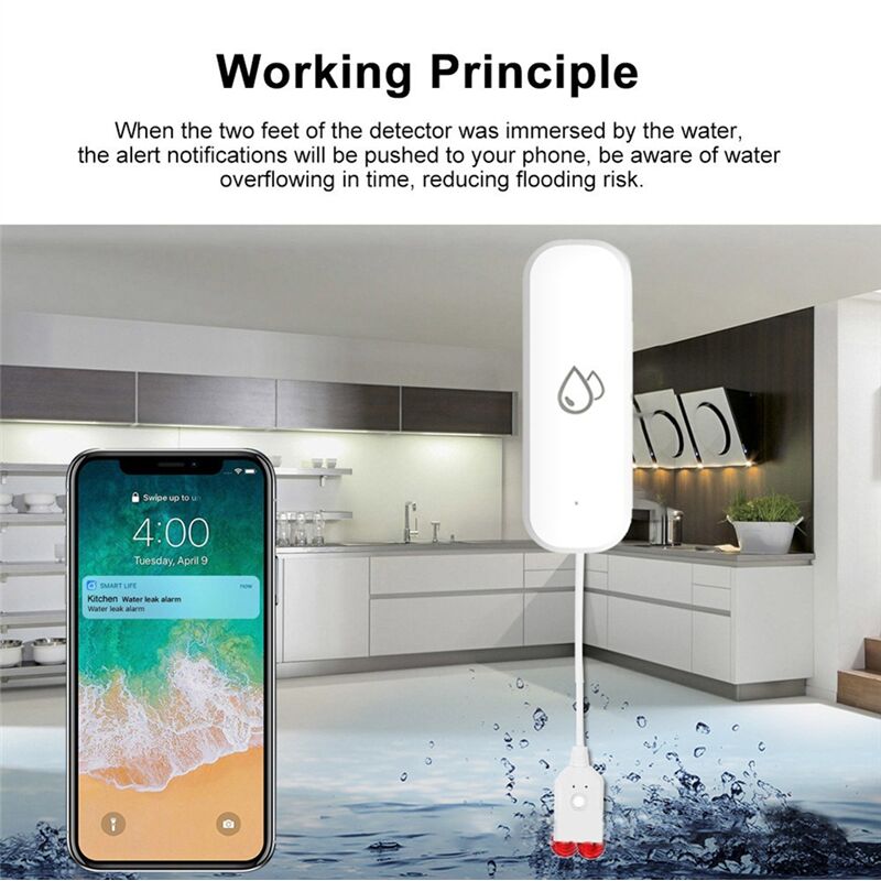 Tuya-Wasserleck-Sensor-Detektor WiFi-Hochwasser-Leck-Sensor Hausschutz-Alarmsystem Smart Life APP-Steuerung
