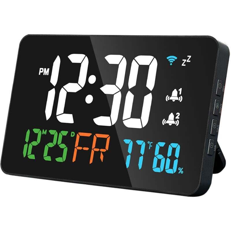 Tuya WiFi-Tischuhr, Kalender, intelligentes Thermometer und Hygrometer mit digitaler LED-Anzeige, unterstützt automatische WIFI-Kalibrierung/4-stufig