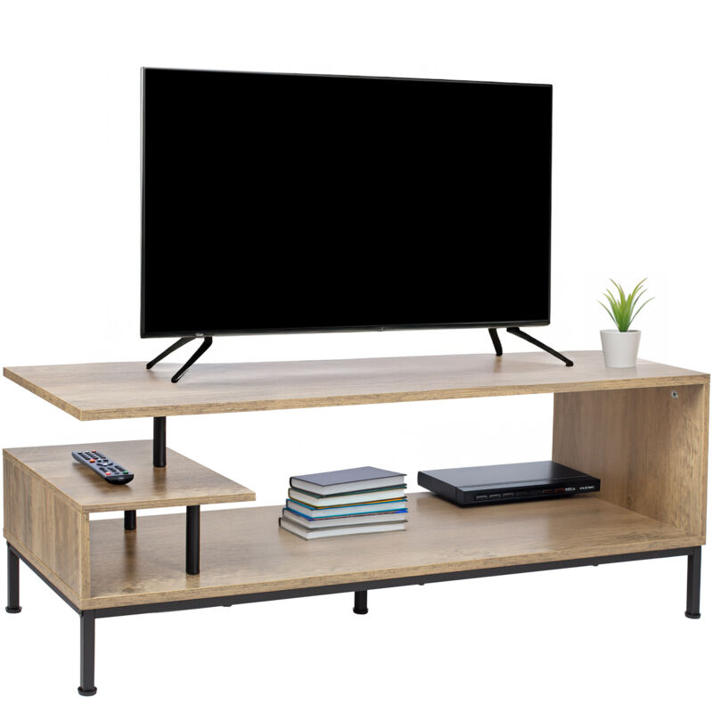 Relaxdays TV-Lowboard, 3 Ablagen, offenes TV-Regal bis 55 Zoll, HBT: 40 x 106 x 39,5 cm, Fernsehtisch, natur/schwarz