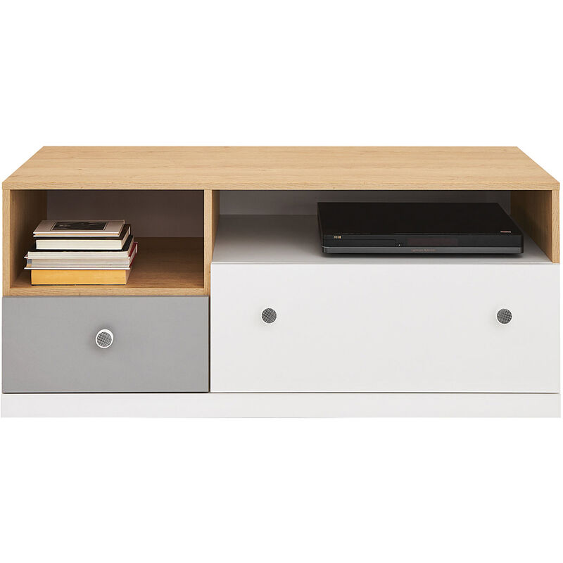 Tv Lowboard Jugendzimmer, Eiche mit weiß und grau PINETO-133