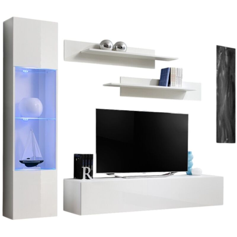 Möbelstück tv fly G3 Design, Farbe glänzend weiß. Modernes und trendiges hängendes Möbel für Ihr Wohnzimmer.
