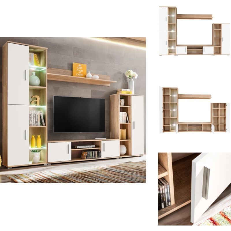 Vidaxl - TV-Wohnwand mit LED-Leuchten Sonoma Eiche und Weiß - TV-Wand - Fernsehschrank - Wohnwand - Sideboard - Aufbewahrung