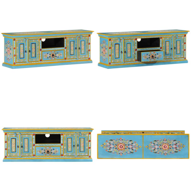 TV-Schrank Blau 110x30x40 cm Massivholz Mango - Holz TV Schrank - Mangoholz TV Stand - Vintage TV Board - Retro TV Möbel - Blauer TV Schrank - Home &