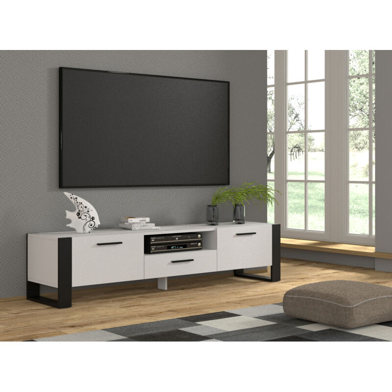 Bim Furniture - tv Stand nuka 200x43x48 cm Weiß Matt/Matt schwarz Lowboard Schrank tv Tisch Sideboard Kommode Hi-Fi Tisch